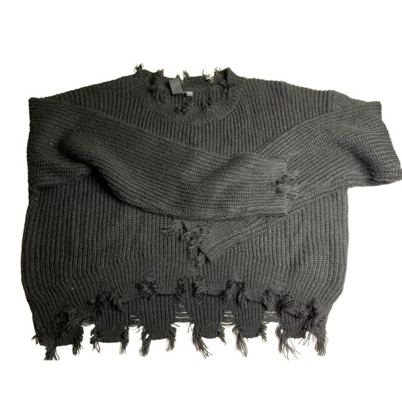 Windsor Knit Crop Black Sweater Fringe Sleeve Top Size Medium Boho - Picture 1 of 5